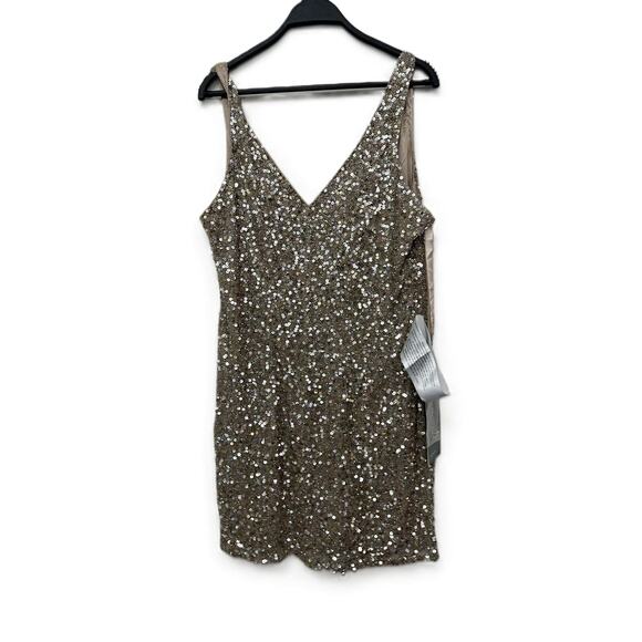 New Mac Duggal Shimmering Gold Sequin V-Neck Tank Cocktail Dress 5201 Size 12 - Picture 1 of 7